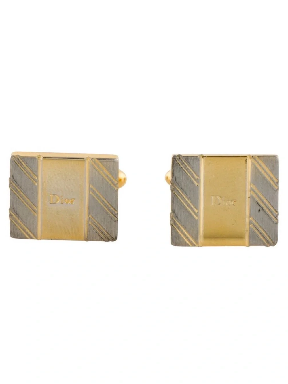 Dior Gold and Silver Tone Diagonal Stripe Cufflinks & Tie Clip Set